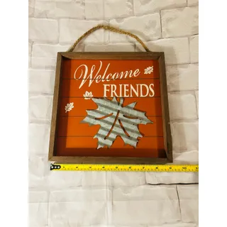 Photo of Fall Welcome Friends Wall Sign Rustic Wood Metal Leaf Autumn Decor 10x10
