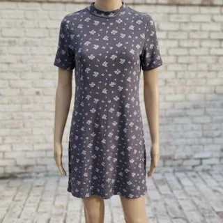 Photo of C&C California T-Shirt Dress Grey Floral Mock Neck Casual Mini XS