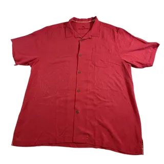 Photo of Tommy Bahama 100% silk button camp shirt Pink Red Flower Print Men’s Sz XXL