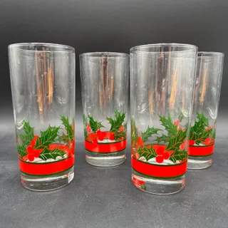 Photo of Vintage Tumblers in Holly and Berries by Libbey Set of 4