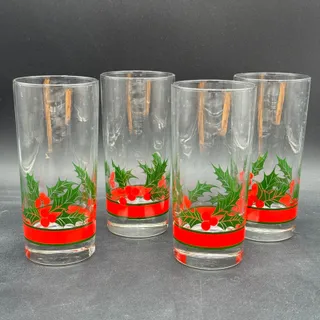 Photo of Vintage Tumblers in Holly and Berries by Libbey Set of 4