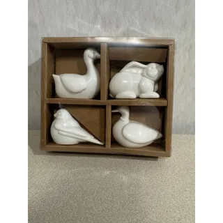 Photo of White Ceramic Spring Animal Figurines Set of 4 Goose Bunny Bird Duck in Wood Box
