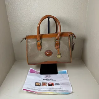 Photo of Dooney Bourke Vintage AllWeather Leather satchel taupe pebbled leather with COA