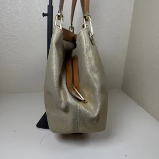 Photo of Michael Kors Large Raven Tote metallic gold canvas gold hardware EUC with COA