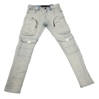 Photo of Copper Rivet Jeans Mens 16 Blue Slim Fit Cargo Pockets Zipper Streetwear New 985