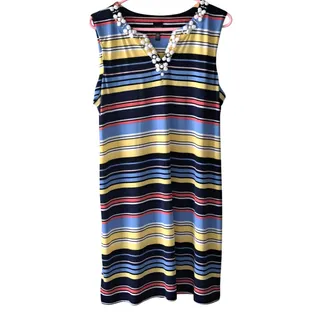 Photo of Rafaella Striped Sleeveless Embellished Neck Dress Size XL