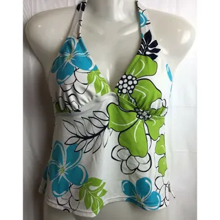 Photo of Jantzen Tankini Top Women 8 White Floral Halter Classic Padded Stretch Swim Top