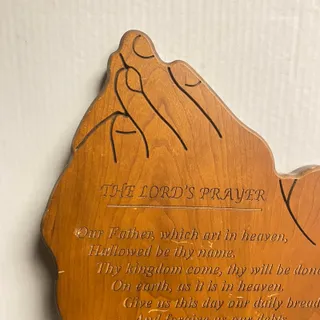 Photo of The Lord's Prayer Praying Hands Engraved Solid Wood Wall Hanging Plaque Decor