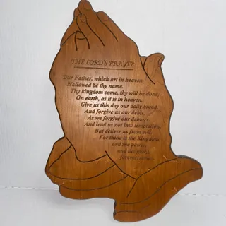 Photo of The Lord's Prayer Praying Hands Engraved Solid Wood Wall Hanging Plaque Decor