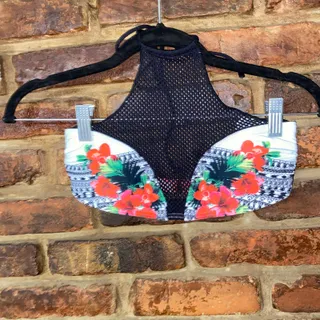 Photo of Rip Curl Tropical Floral Mesh High Neck Bikini Swim Bathing Suit Top Size Medium