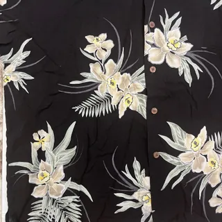 Photo of Original Island Sport Hawaiian Shirt XXL Black Floral Rayon Camp Aloha Beach