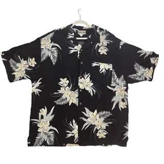 Photo of Original Island Sport Hawaiian Shirt XXL Black Floral Rayon Camp Aloha Beach