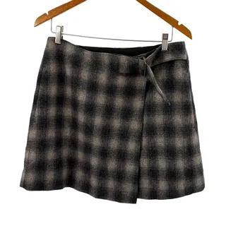 Photo of Madewell Grey Brown Plaid Wrap Belted Mini Skirt
