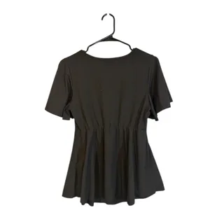 Photo of Shein Black Short Sleeve Button Henley Flare Hem V-Neck Blouse Women Sz S