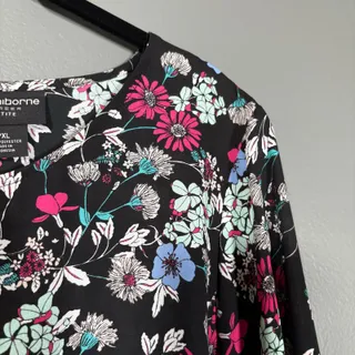 Photo of Liz Claiborne Women's Black Floral Flutter Sleeve Boho Top - Size PXL (Petite)