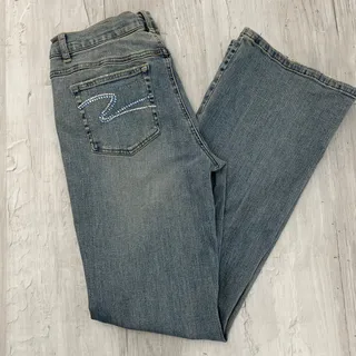 Photo of Tint Stretch Bootcut Beaded Jeans Size 8  Faded Wash Denim Distressed Worn