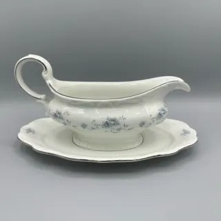 Photo of Vintage Johann Haviland Blue Garland Gravy Boat with Detatched Underplate 9.75"