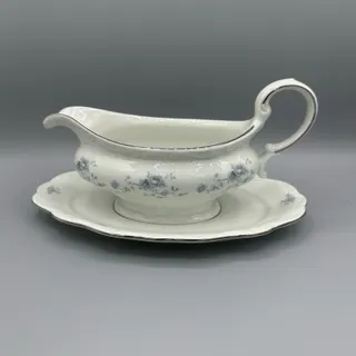 Photo of Vintage Johann Haviland Blue Garland Gravy Boat with Detatched Underplate 9.75"