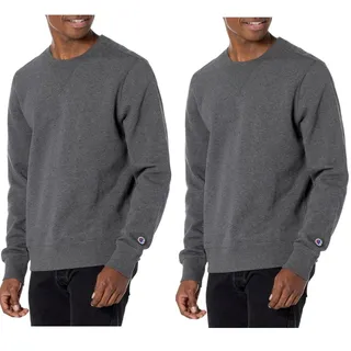 Photo of 2 New Champion Mens Small Charcoal Gray Sueded Fleece Pullover Crew Sweatshirts