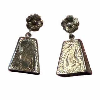 Photo of Sterling Floral Etched Bell Earrings Pierced