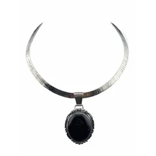 Photo of Navajo Artist Benson Boyd Signed Vintage Onyx Necklace Sterling Silver 18 Inch
