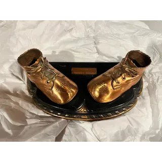 Photo of Antique Vintage Copper Baby Shoes collectible Statue Decor