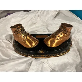 Photo of Antique Vintage Copper Baby Shoes collectible Statue Decor