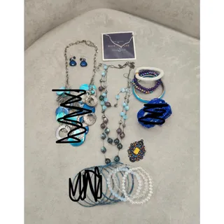 Photo of Lot of 12 costume jewelry boho Blue White Silver Tone Bundle Bulk Fashion