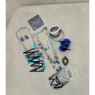 Photo of Lot of 12 costume jewelry boho Blue White Silver Tone Bundle Bulk Fashion