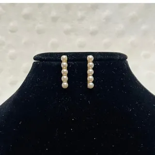 Photo of Vintage Gold Plated (5) Faux Pearl Bar Stud Earrings-NWOT