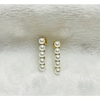Photo of Vintage Gold Plated (5) Faux Pearl Bar Stud Earrings-NWOT