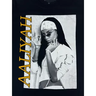 Photo of Aaliyah T Shirt M Black R&B Hip Hop Bandana Sunglasses Graphic Tee Official