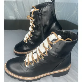 Photo of Target A New Day Black Faux‑Leather Hiking Boots Lace‑Up Zip Memory Foam Size 8