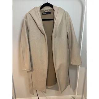 Photo of ZARA Womens XS Beige Hooded Belted Coat Long Open Front