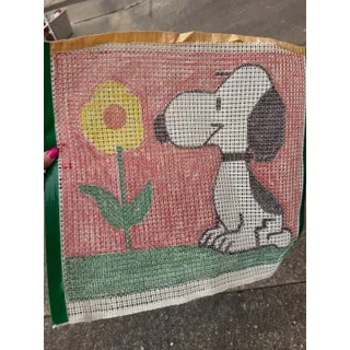 Photo of Vintage Snoopy Peanuts Hand Painted Needlepoint Canvas Flower Pink DIY Craft