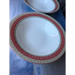 Photo of Fitz and Floyd Sonoma Pasta Bowls Classic Choices Red Green Geometric Set of 2