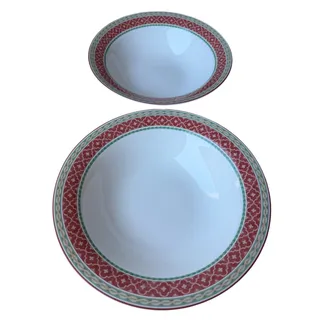 Photo of Fitz and Floyd Sonoma Pasta Bowls Classic Choices Red Green Geometric Set of 2