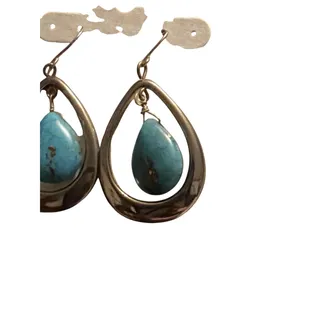 Photo of faux turquoise gold tone tear drop earrings 1.75” long
