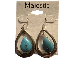 Photo of faux turquoise gold tone tear drop earrings 1.75” long