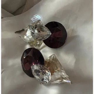 Photo of Vintage Lg Pink / Purple & Clear Rhinestone Earrings 1980 Similar to Wendy Gell