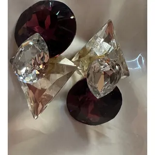 Photo of Vintage Lg Pink / Purple & Clear Rhinestone Earrings 1980 Similar to Wendy Gell