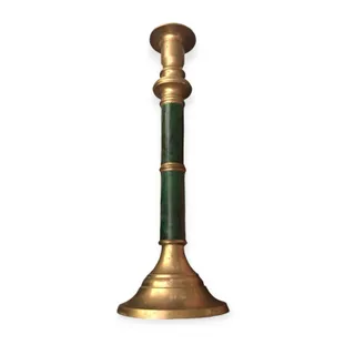 Photo of Sylvestri Vintage Brass and Green Enamel Candlestick Holders