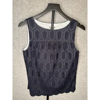 Photo of Ann Taylor 8 Navy Geometric Eyelet Embroidered Shell Top
