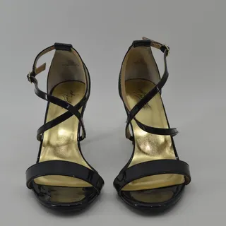 Photo of Thalia Sodi Black Patent Leather Sandals Heels Strappy 8.5