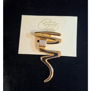 Photo of VTG Park Lane Rive Gauche Zig Zag Brooch Pin Gold Tone Pave Rhinestones NOS NEW