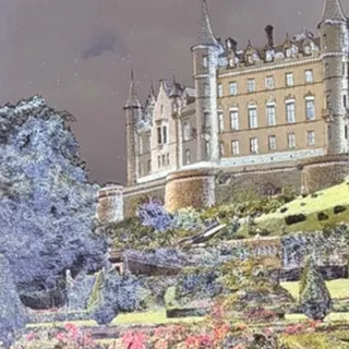 Photo of Vintage 1980s Holographic Foil Etching Print Dunrobin Castle Scottish Highlands