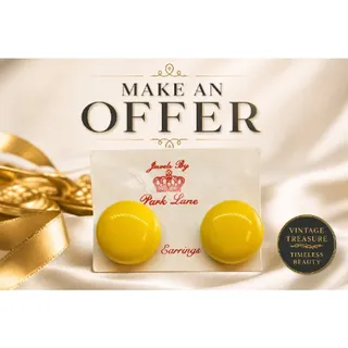 Photo of Vtg Park Lane Yellow Flash Button Clip Earrings, Retro 80's Mos New NOS