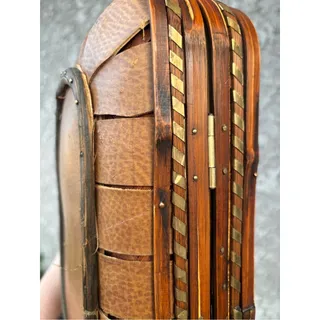 Photo of Vintage Half-Moon Structured Box Purse, Woven Wood / Bamboo Handbag