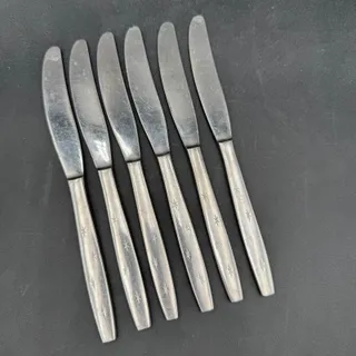 Photo of Set/6 Vtg Atomic Dinner Knives Serrated Solid Stainless Steel MCM