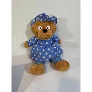 Photo of Berenstein Bears 1995 Mama Bear Plush Stuffed Animal Blue & White Dot Dress Cap